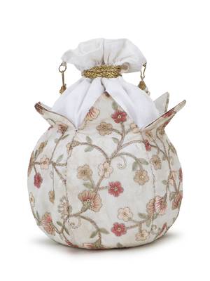 Anekaant Lotus Off White & Dusky Pink Floral Embroidered Faux Silk Potli 3