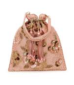 Dangle Dusky Pink & Gold Floral Embellished Faux Silk Potli