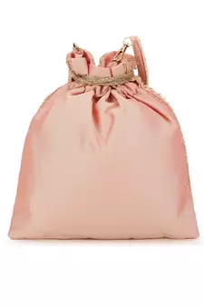 Dangle Dusky Pink & Gold Floral Embellished Faux Silk Potli