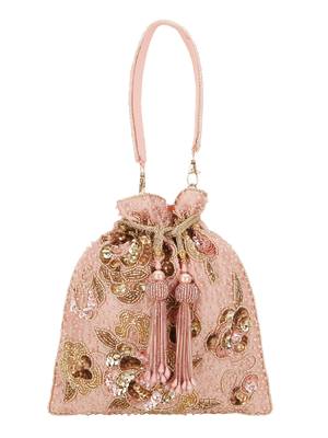 Dangle Dusky Pink & Gold Floral Embellished Faux Silk Potli 5