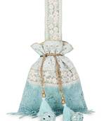 Dangle Pastel Blue & White Floral Lace Detailed Faux Silk Potli