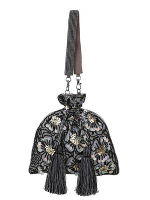 Dangle Grey, Black & Gold Floral Embellished Faux Silk Potli 5