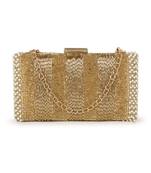 Anekaant Adorn Gold & White Striped Embellished Faux Silk Clutch