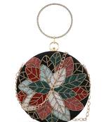 Anekaant Gala Black & Multi Floral Emroidered Faux Silk Clutch