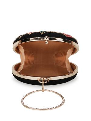 Anekaant Gala Black & Multi Floral Emroidered Faux Silk Clutch 4