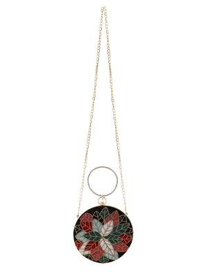 Anekaant Gala Black & Multi Floral Emroidered Faux Silk Clutch 5