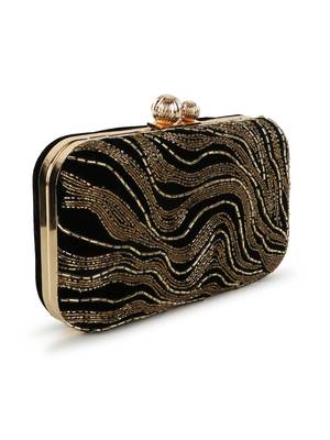 Adorn Black & Gold Abstract Embellished Velvet Clutch 2
