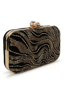 Adorn Black & Gold Abstract Embellished Velvet Clutch