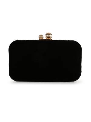 Adorn Black & Gold Abstract Embellished Velvet Clutch 3