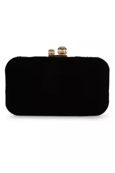 Adorn Black & Gold Abstract Embellished Velvet Clutch