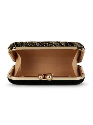 Adorn Black & Gold Abstract Embellished Velvet Clutch 4