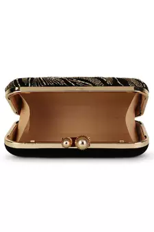 Adorn Black & Gold Abstract Embellished Velvet Clutch