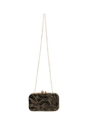 Adorn Black & Gold Abstract Embellished Velvet Clutch 5