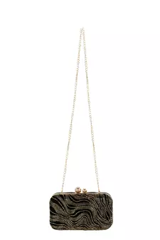 Adorn Black & Gold Abstract Embellished Velvet Clutch