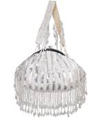 Anekaant Pochette Silver Striped Embellished Faux Silk Clutch