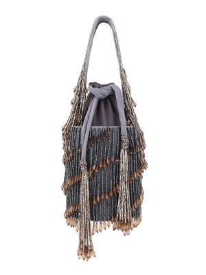 Dangle Grey & Charcoal Striped Embellished Velvet Potli 1