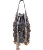 Dangle Grey & Charcoal Striped Embellished Velvet Potli