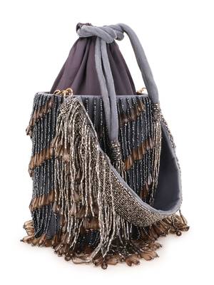 Dangle Grey & Charcoal Striped Embellished Velvet Potli 2
