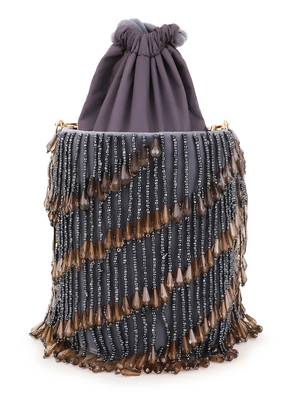 Dangle Grey & Charcoal Striped Embellished Velvet Potli 3