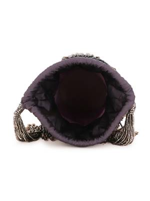 Dangle Grey & Charcoal Striped Embellished Velvet Potli 4