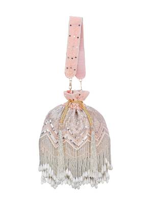 Dangle Peach & Silver Chevron Embellished Velvet Potli 2