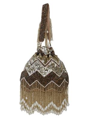 Dangle Gold & Copper Chevron Embellished Faux Silk Potli 1