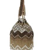 Dangle Gold & Copper Chevron Embellished Faux Silk Potli