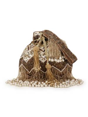 Dangle Gold & Copper Chevron Embellished Faux Silk Potli 2