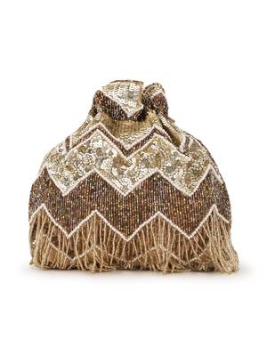 Dangle Gold & Copper Chevron Embellished Faux Silk Potli 3
