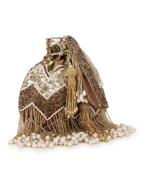 Dangle Gold & Copper Chevron Embellished Faux Silk Potli 5