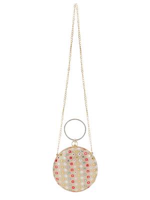 Gala Cream & Multi Mirror Work Embellished Faux Silk Clutch 5