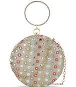 Gala Pastel Green & Multi Mirror Work Embellished Faux Silk Clutch