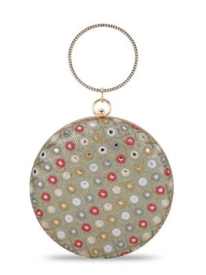 Gala Pastel Green & Multi Mirror Work Embellished Faux Silk Clutch 3