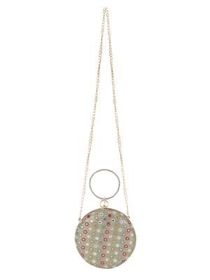 Gala Pastel Green & Multi Mirror Work Embellished Faux Silk Clutch 5