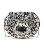 Mosaic White & Black Shell Embellished Metal Clutch