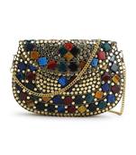 Mosaic Gold & Multi Mosaic Embellished Metal Clutch