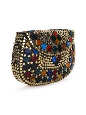 Mosaic Gold & Multi Mosaic Embellished Metal Clutch 2