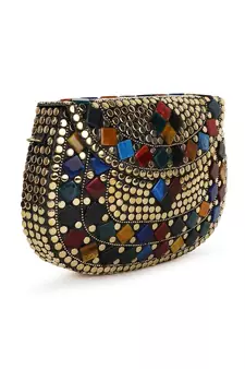 Mosaic Gold & Multi Mosaic Embellished Metal Clutch