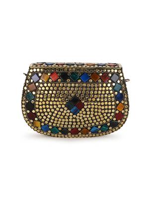 Mosaic Gold & Multi Mosaic Embellished Metal Clutch 3