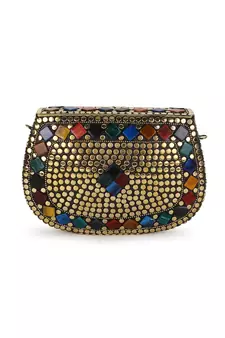 Mosaic Gold & Multi Mosaic Embellished Metal Clutch