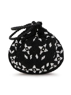 Dangle Black & White Abstract Embellished Faux Silk Potli 1