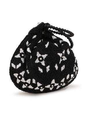 Dangle Black & White Abstract Embellished Faux Silk Potli 2
