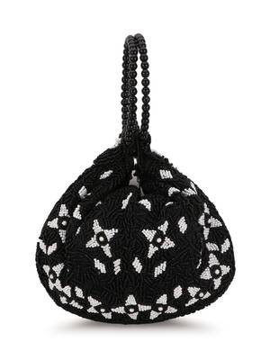Dangle Black & White Abstract Embellished Faux Silk Potli 3
