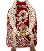 Dangle Maroon & Gold Floral Embellished Velvet Potli