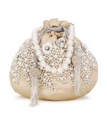 Dangle Cream & White Floral Embellished Satin Potli