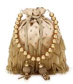 Dangle Champagne & White Chevron Embellished Satin Potli