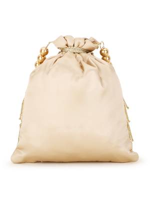 Dangle Champagne & White Chevron Embellished Satin Potli 3