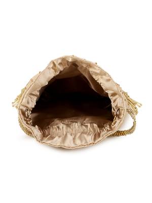 Dangle Champagne & White Chevron Embellished Satin Potli 4