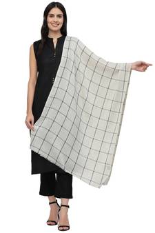 Spatial White & Black Checkered Woven Design Wool Stole