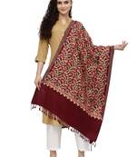 Lush Maroon & Multi Floral Embroidered Wool Shawl